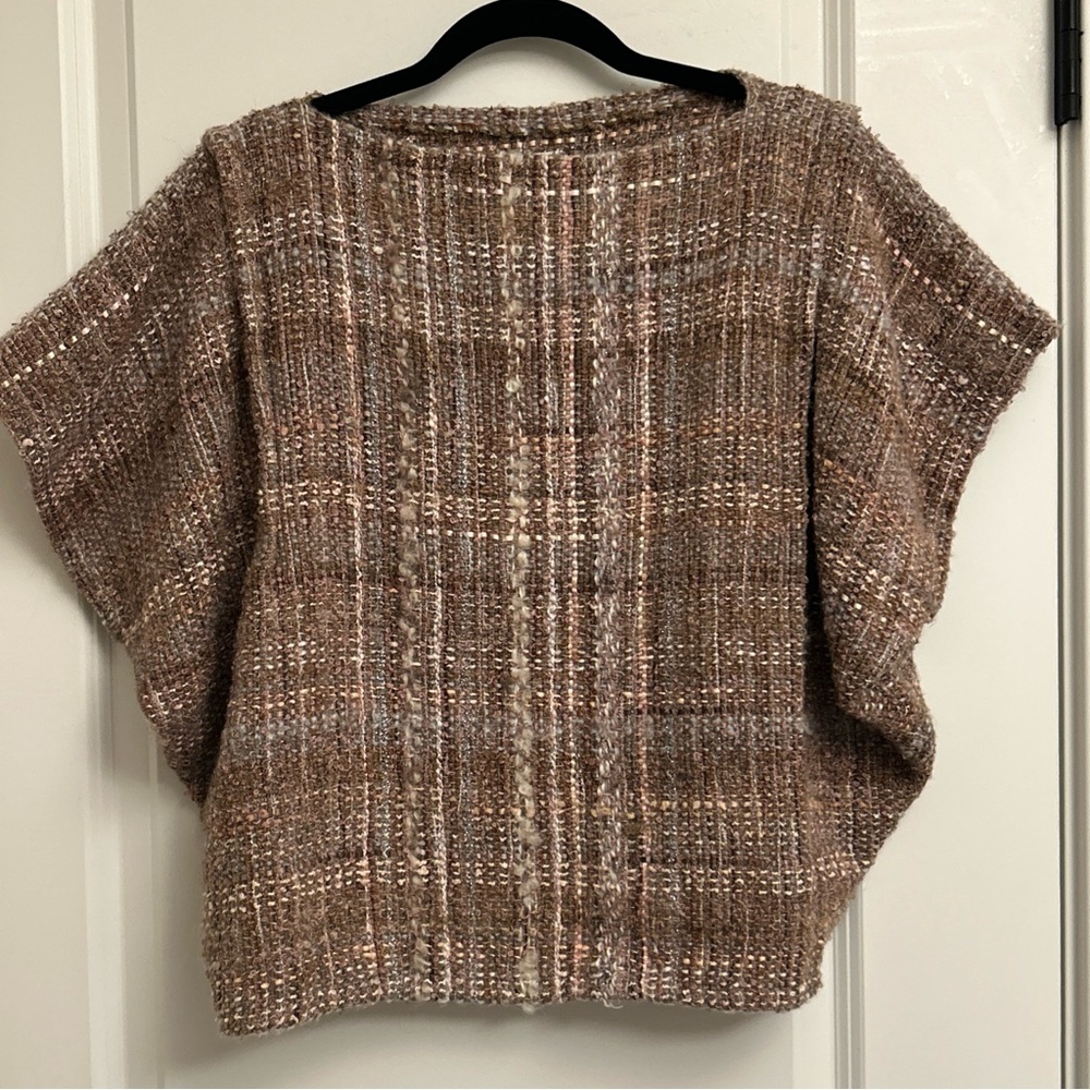 ZIEN Handwoven Original OS Tweed Boxy Dolman s/s Top w/ Metallic Wearable Art